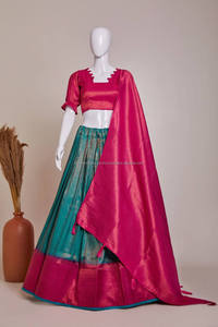 Ropa étnica india Jacquard Color Rosa Lehenga Choli Set Zari tejido lienzo costura y detalle de blusa real - Product Image 5