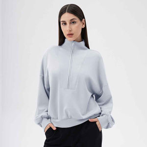 Sweat-shirt ample et confortable pour femme, col montant, en tissu polaire chaud, épaules tombantes, manches longues et style streetwear tendance. - Product Image 2