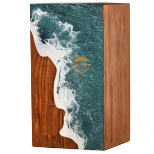 Urne funéraire en résine inspirée de l'océan, magnifique urne funéraire artisanale en bois avec une artisanat en résine bleu et blanc vibrant par AYAANS - Product Image 1