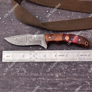 มีดทำมือเหล็กดามัสกัส ดรอปพอยท์ ฟูลแทง คมกริบ สำหรับกิจกรรมกลางแจ้ง ตั้งแคมป์ ล่าสัตว์ เอาตัวรอด EDC  DIY ODM/OEM ด้ามไม้เรซิ่น - Product Image 4