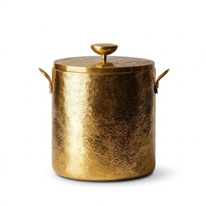 OEM Customized Round Hammered Gold Metal Ice Bucket with Deer Head Handles Glam Style Handmade Beverage Wine Tub For <b>Bar</b> Party - Product Image 4