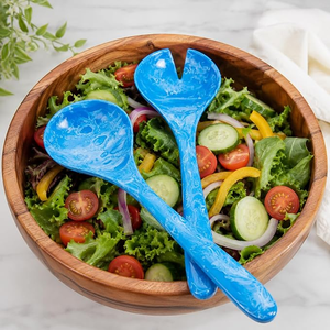 FAIZA CRAFT - Serveurs à salade artisanaux en résine bleu sarcelle et blanc - Luxe moderne - Écologiques - Lavables au lave-vaisselle - Compatibles avec le micro-ondes - Product Image 1