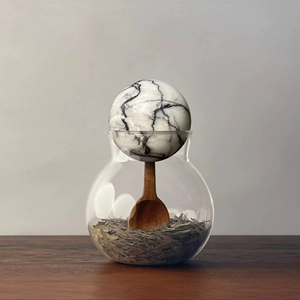 Designer Glass <b>Storage</b> Jar With Marble Lid And Wooden Spoon Elegant <b>Kitchen</b> Decor And Dry <b>Storage</b> <b>Container</b> From India - Product Image 1