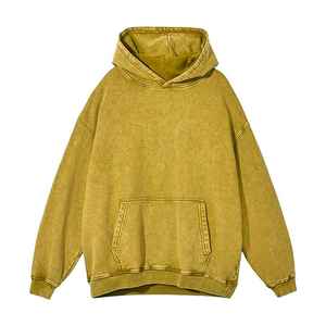 Unisex Oversized Green Hooded Sweatshirt <b>Plain</b> Dyed Cotton French Terry Casual Pullover Autumn Wear - Product Image 4