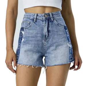 Shorts en jean déchirés style européen avec strass, nouvelle collection été, taille haute, coupe slim, pour femme - Product Image 5
