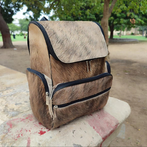 High-Volume Hair-on-Hide <b>Leather</b> <b>Backpack</b> <b>Real</b> Cowhide Fur Rucksack Western Travel Bag Wholesale LHBP-0274 - Product Image 1