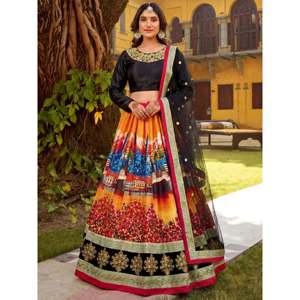 Glowing Multicolor Embroidered Silk <b>Wedding</b> Lehenga Choli - Product Image 1