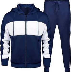 Men's Navy Blue <b>White</b> Color Blocking <b>Tracksuit</b> Full Zip Hooded Casual Sport Wear Breathable Side Pockets Regular Fit Autumn - Product Image 5