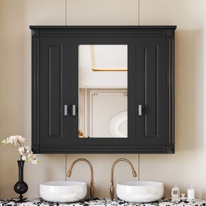 Botiquín de baño montado en la pared con 4 estantes y puerta con espejo, unidad de almacenamiento para inodoro - Product Image 3