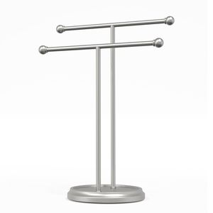 Porte-serviettes double en métal blanc minimaliste, support autoportant, organisateur de salle de bain, gain de place, structure moderne et durable - Product Image 5