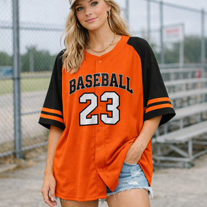 T-shirt de baseball vintage ample pour femme, manches raglan, coton épais respirant, streetwear, logo personnalisé - Product Image 1