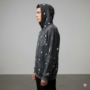 Ranzia Industry Factory Manufacturer Supply Men Zip Hoodie Vintage Wash Men Zip Hoodie Distressed Embroidery Cotton Streetwear - Product Image 5