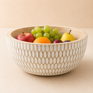 Tazón de Madera de Mango Hecho a Mano con Diseño de Puntos Blancos, Libre de BPA, para Frutas y Bocadillos, Diseño Clásico, Tazón Decorativo para Servir en el Hogar - Product Image 1