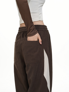 Pantalon de survêtement large pour femme, marron uni, avec bande latérale, cordon de serrage, coupe décontractée ample, longueur intégrale, en maille, style automne - Product Image 4