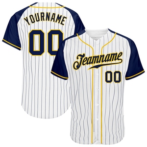 Maillot de baseball authentique OMMIZ INDUSTRY à manches raglan, rayures fines blanches et bleu marine, personnalisable, le plus vendu en gros - Product Image 1