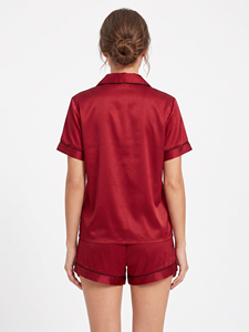 Ensemble de pyjama en satin de soie pour femme, short et haut à manches courtes, tenue de nuit boutonnée, vêtements de détente pour femme - Product Image 5