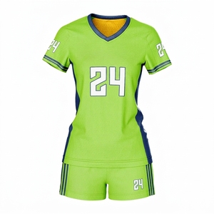 Conjunto de Uniforme de Voleibol Verde para Mujer, Número 24, Sublimado, Cuello en V, Manga Corta, Absorbente de Humedad, Ajustado - Product Image 1
