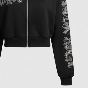 Custom Rhinestone Zipper-Up Logo Fleece Oversized Fit Heavy 100% Cotton Acid Wash <b>Sun</b> Faded Winter Unisex Sweatshirt Streetwear - Product Image 5