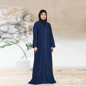 Abaya Islámica Modesta de Tela Nida con Panel Frontal Vertical Adornado con Cristales, Silueta Recta Elegante, Largo hasta el Suelo para Mujer - Product Image 4