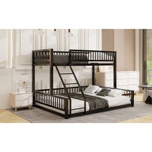 Letto a Castello in Metallo Nero Twin XL Sopra Queen, Facile da Montare, con Scala e Sponde di Sicurezza - Product Image 4