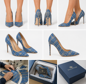 Chaussures à talons hauts pour femmes, en tartan écossais de haute qualité, à bout pointu, élégantes pour mariage, fabrication OEM ODM - Product Image 3
