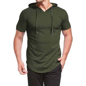 Custom <b>Men's</b> Embroidered Fleece <b>Hoodie</b> 100% Cotton Summer Short Sleeve Pullover <b>Green</b> Color OEM ODM Service Custom Made High - Product Image 3