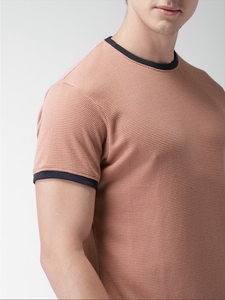 Camiseta Casual de Manga Corta Rosa para Hombre, Cuello Redondo, Color Sólido, 100% Algodón, Transpirable, Tejido Ecológico, ODM, Ropa de Verano - Product Image 6