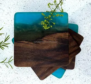 COASTER RESIN & Kayu Alami Buatan Tangan/COSTER RESIN ACACIA WOOD COASTER untuk Cangkir Teh untuk Dekorasi Meja