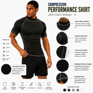 Camiseta Deportiva de Manga Corta para Hombre, Negra, Compresión, Secado Rápido, Protección Solar UPF50+, Transpirable, Ecológica, Antibacteriana - Product Image 3