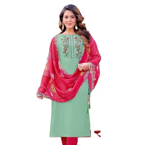 Nouvel ensemble de kurtis en viscose tissée par des designers et travaillé à la main avec du coton, du lycra et de l'organza imprimé pour la vente en gros - Product Image 2