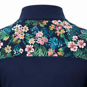 Manufacturer <b>Navy</b> Blue <b>Women</b> Quarter Zip Athletic Pullover Shirt Floral Sleeve Panel Long Sleeve Fitness Riding Sportswear <b>Top</b> - Product Image 6