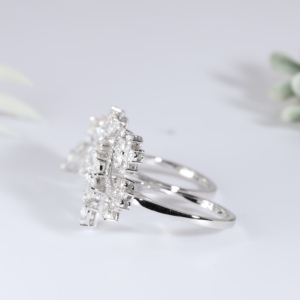 Two <b>Finger</b> <b>Ring</b> Classic Large Cluster Lab Grown Diamond Floral Vine Gold Wedding Band Luxury Statement Women Anniversary Party - Product Image 2