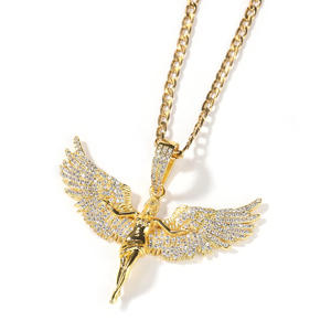 925 Silver 14K Gold Plated <b>Angel</b> Wings Moissanite Diamond Pendant Trendy Unisex Luxury <b>Charm</b> Everyday Wear - Product Image 1