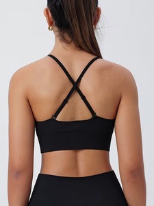 Women Seamless Deep V Neck Sports Bra Adjustable Straps Criss <b>Cross</b> Back Ribbed Hem Fitness Workout Yoga Crop <b>Top</b> Activewear - Product Image 2