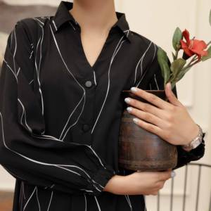 1 vestido de fiesta de seda con agarre impreso PW4067 diseño de camisa - Product Image 2