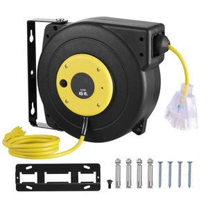 Avvolgicavo Avvolgibile Rinforzato da 45 Piedi con Cavo di Alimentazione 12AWG/3C SJTOW, Presa Tripla Illuminata da 15 Amp, Cavo di Alimentazione da 1,5m in Materiale ABS - Product Image 1