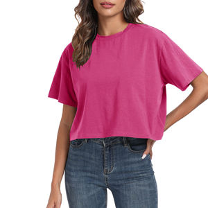 Women's <b>Pink</b> <b>Cropped</b> T-Shirt Short Sleeve Crew Neck Slim Fit Casual Jersey Knit <b>Top</b> All Seasons Logo 100% Cotton - Product Image 3