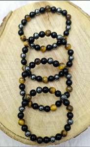 Bracelet triple protection original très demandé, en pierre œil de tigre naturelle et obsidienne noire, en gros. - Product Image 4