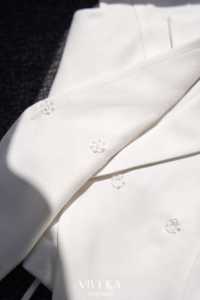 Chaleco Elegante Blanco para Mujer con Solapa Entallada, Manga Casquillo, Peplum y Botón Único, Traje de Oficina/Negocios, Tela de Estambre - Product Image 6