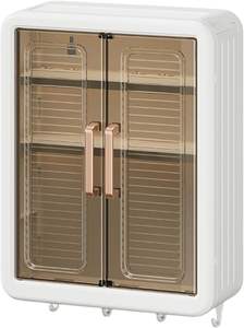 Organisateur de rangement auto-adhésif à 3 niveaux avec portes, sans perçage, étagère gain de place pour articles de toilette, soins de la peau, cosmétiques, essentiels de bain - Product Image 4