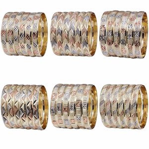 Wholesale Mix Design 3 Tone Gold Plated Textured Design 10MM <b>Bangles</b> <b>Set</b> Traditional Multi-Tone <b>Bangle</b> Tri color Fashion <b>Bangles</b> - Product Image 1