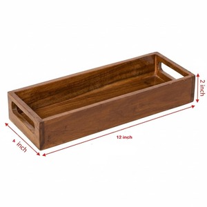 Plateau de rangement en bois de pin, design minimaliste rectangulaire, à un seul niveau, multifonctionnel, passe au lave-vaisselle, finition polie, pour utilisation sur table - Product Image 3