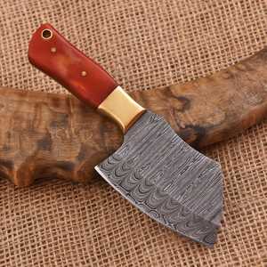 Couteau de chasse à lame fixe en acier Damas, pointe en forme de goutte, manche en résine, fourreau en cuir durable pour plus de sécurité, qualité 100 %. - Product Image 2