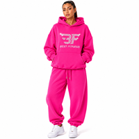 Ensemble de survêtement d'hiver pour femme, à capuche, imprimé, en molleton de coton épais, style streetwear, avec logo en strass