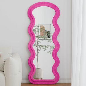Specchio da terra a figura intera in flanella con motivo a onde rosa per camera da letto o soggiorno, da appendere o da montare a parete - Product Image 1