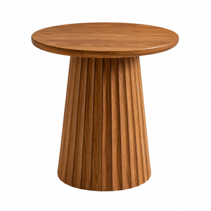 Solid Teak Wood Round Dining Table with Fluted Pedestal Base Scandinavian Modern Design Portable Waterproof Eco-Friendly Durable - Product Image 1