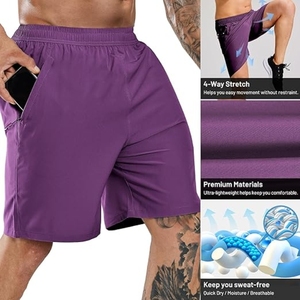 Shorts Bermuda pour homme, couleur unie violet, taille élastique, séchage rapide, décontractés, avec poches, shorts de fitness pour homme - Product Image 4