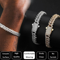 Bracelet chaîne cubaine ZAWO en argent sterling 925 plaqué or blanc avec diamants de laboratoire VVS1 taille brillant, style luxe glacé, tendance, pour mariage