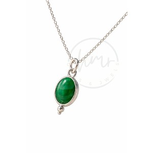 Collier Pendentif Ovale en Onyx Vert Naturel, Argent Sterling 925, Pierre Sertie Closée, Fait Main, Minimaliste, Tendance, Plaqué Rhodium, Chaîne Câble - Product Image 1