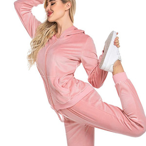 Ensemble de survêtement pour femme avec manteau à capuche zippé à manches longues et pantalon de survêtement, en tissu velours - Product Image 3